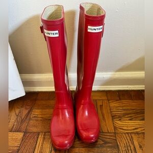Red tall Hunter boots